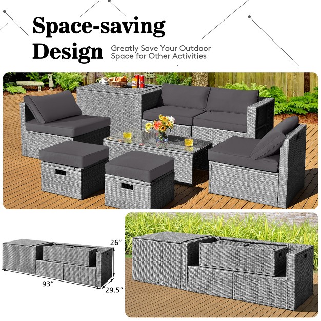 Costway 8pcs Patio Rattan Furniture Set Storage Waterproof Cover Cushion