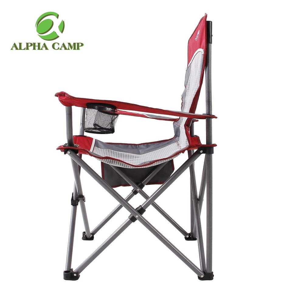 ALPHA CAMP Oversized Mesh Back Camping Folding Chair Heavy Duty Support 350 LBS Collapsible Steel Frame