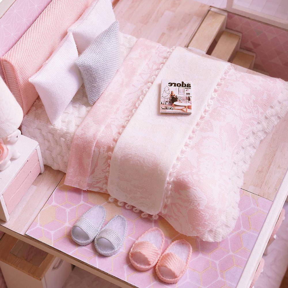 Diy Miniature Loft Dollhouse Kit Realistic Mini 3d Pink Wooden House Room Toy With Led Lights Dust Cover No.329519