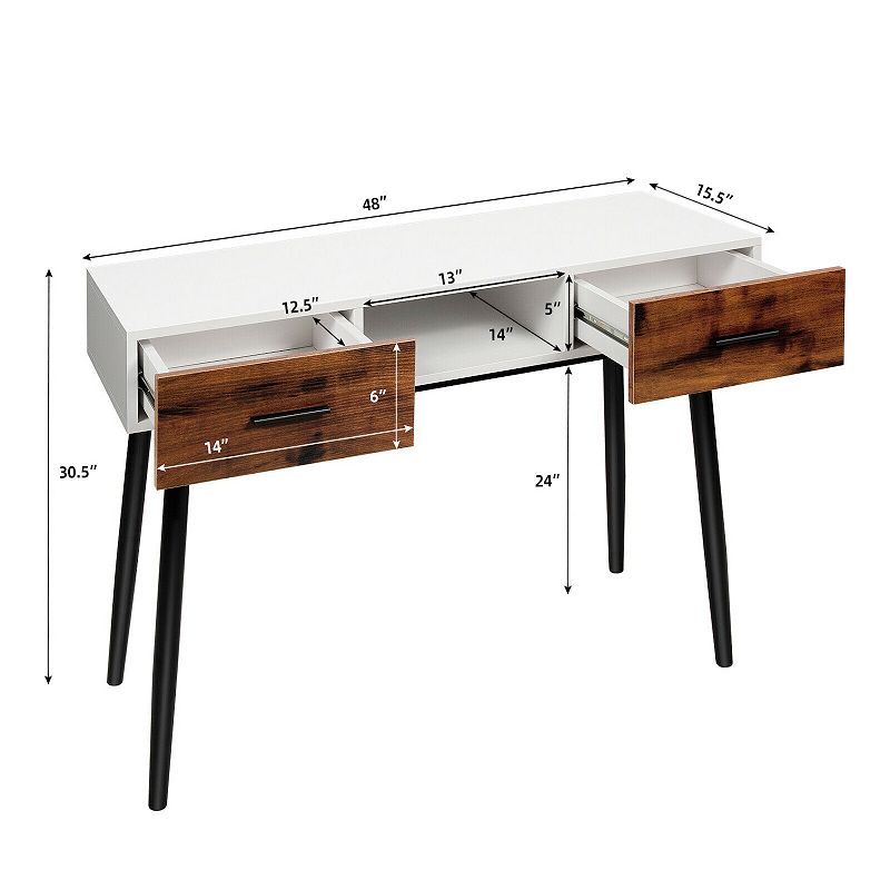 48 Inch Industrial Console Table with 2 Drawers for Entryway Hallway