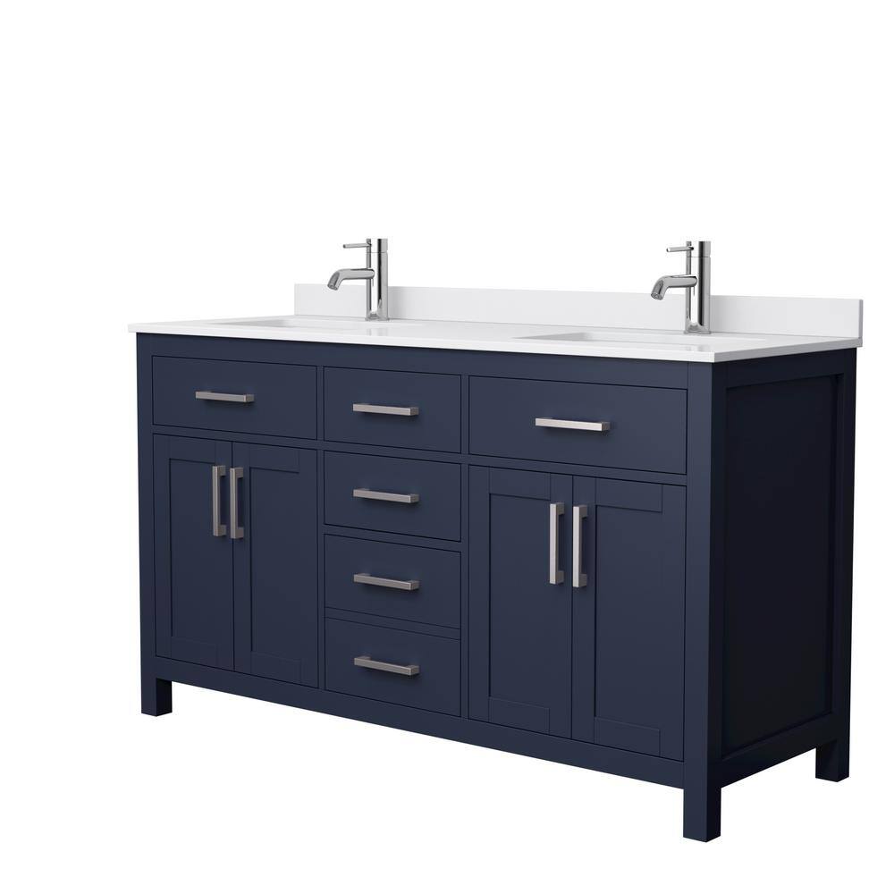 Wyndham Collection Beckett 60 in. W x 22 in. D x 35 in. H Double Sink Bathroom Vanity in Dark Blue with White Cultured Marble Top WCG242460DBNWCUNSMXX