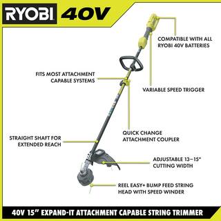 RYOBI 40V Cordless Battery Attachment Capable String Trimmer  4 Gal. Backpack Chemical Sprayer w 4.0 Ah Battery  Charger RY40250-SPR