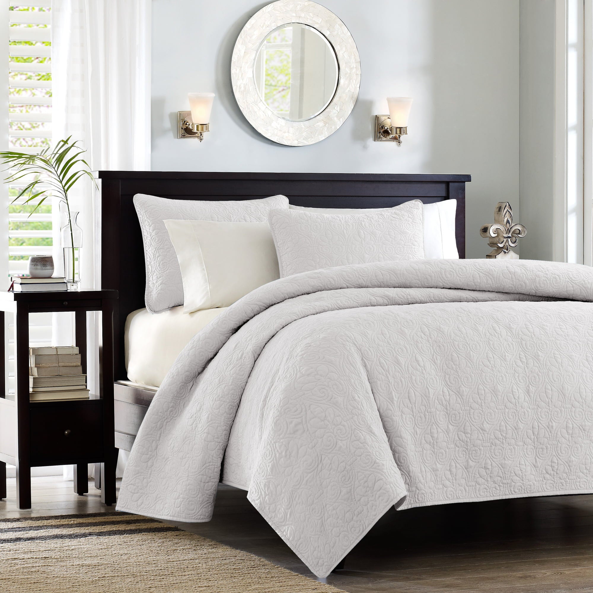 Home Essence Vancouver Super Soft Reversible Coverlet Set， Full/Queen， White