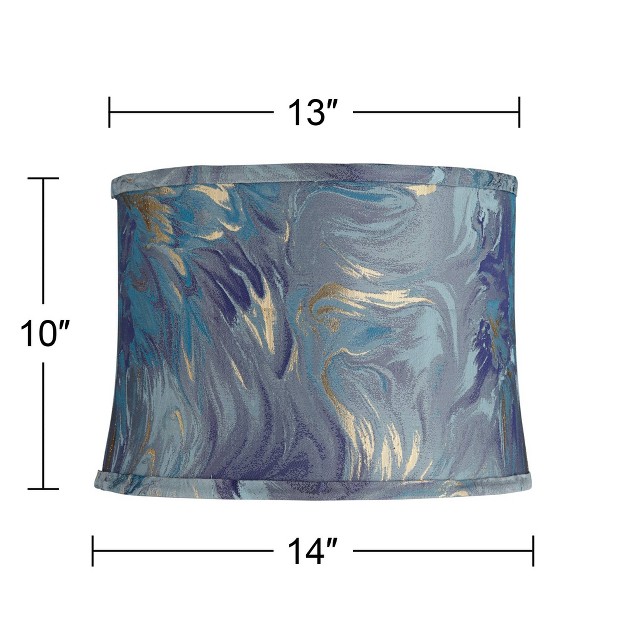 Top X 14 quot Bottom X 10 quot High X 10 quot Slant Print Lamp Shade Replacement Medium Saba Blue Drum Round Modern Softback Washer Harp Finial