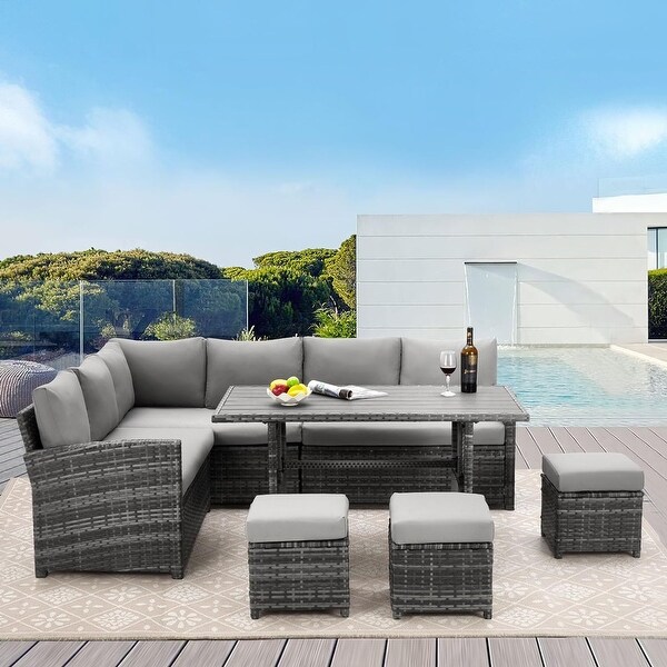 AECOJOY 7 Pieces Patio Furniture Set Outdoor Sectional Sofa Rattan Conversation Set