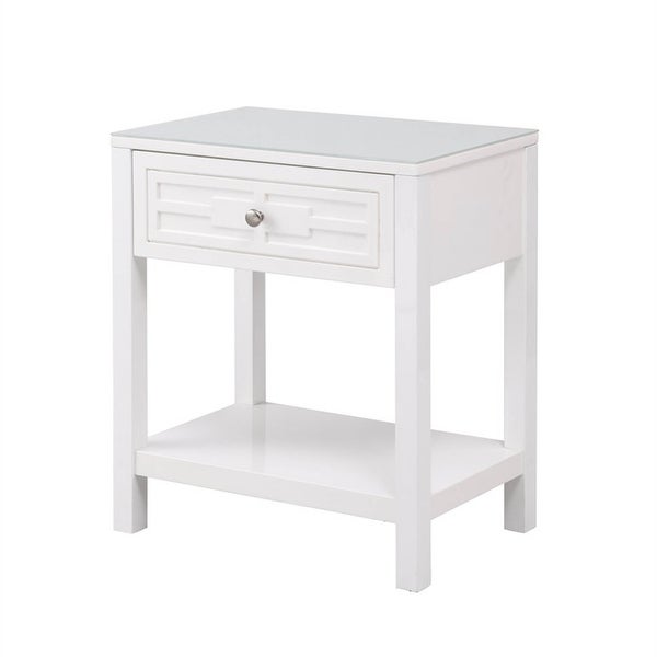 Wooden End Side Table Nightstand with Glass Top and Drawer