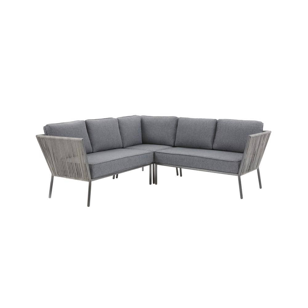 Hampton Bay Tolston 3-Piece Wicker Outdoor Patio Sectional Set with Charcoal Cushions LG19189-S3PC