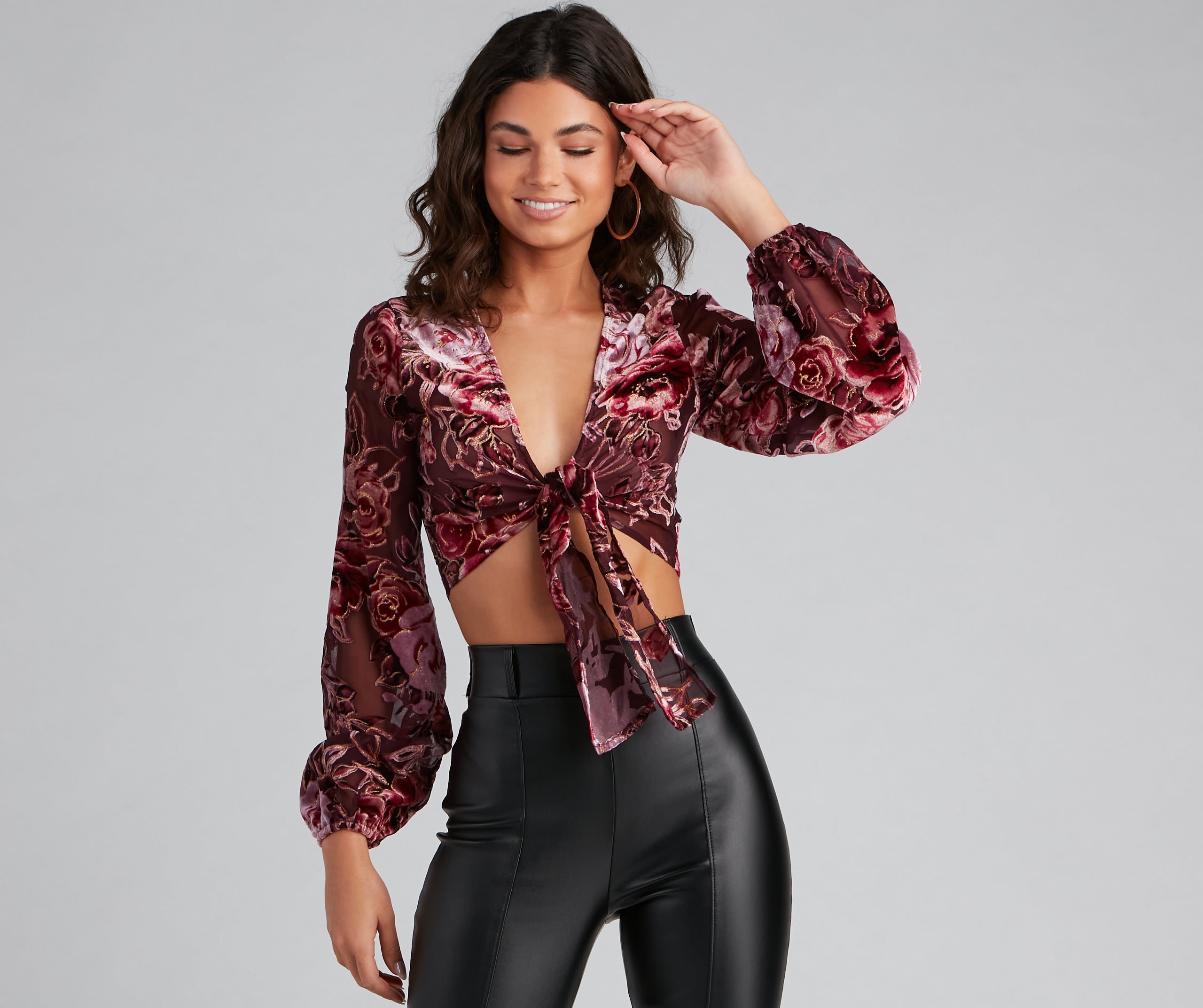 Luxe Velvet Floral Tie-Front Top