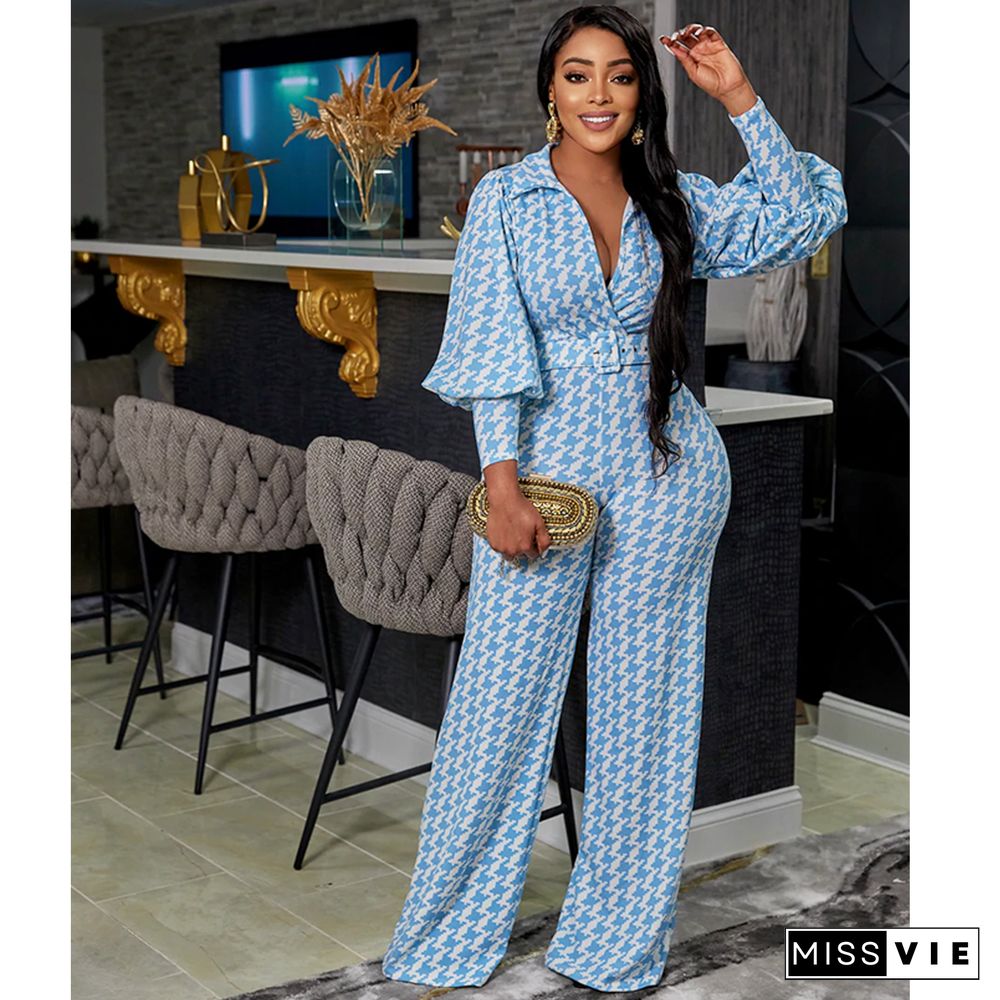 Office Lady Houndstooth Blazer+Wide Leg Pants Suit