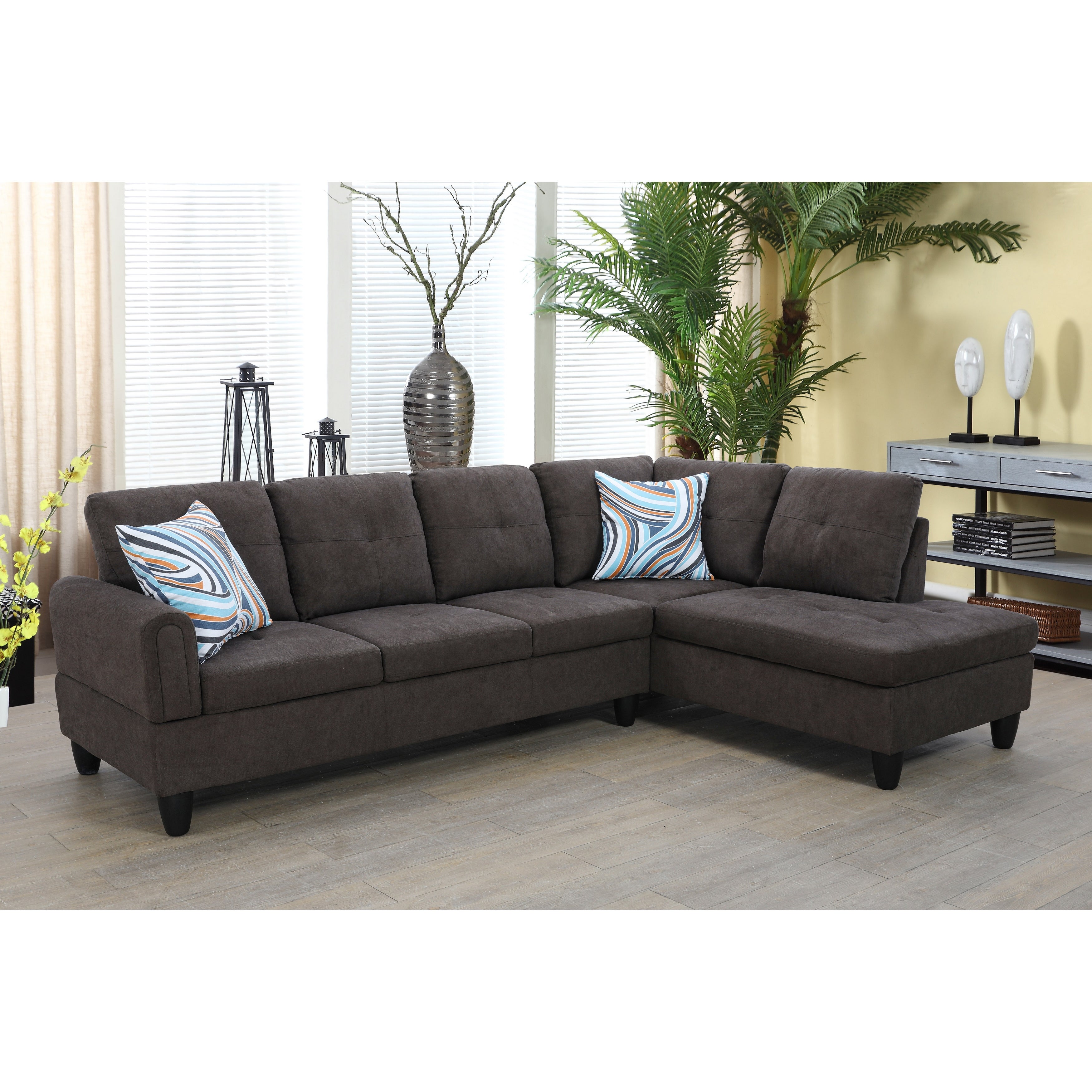 2-Pieces Sectional Sofa and Chaise，Dark Brown，Flannelette(09702B-2)