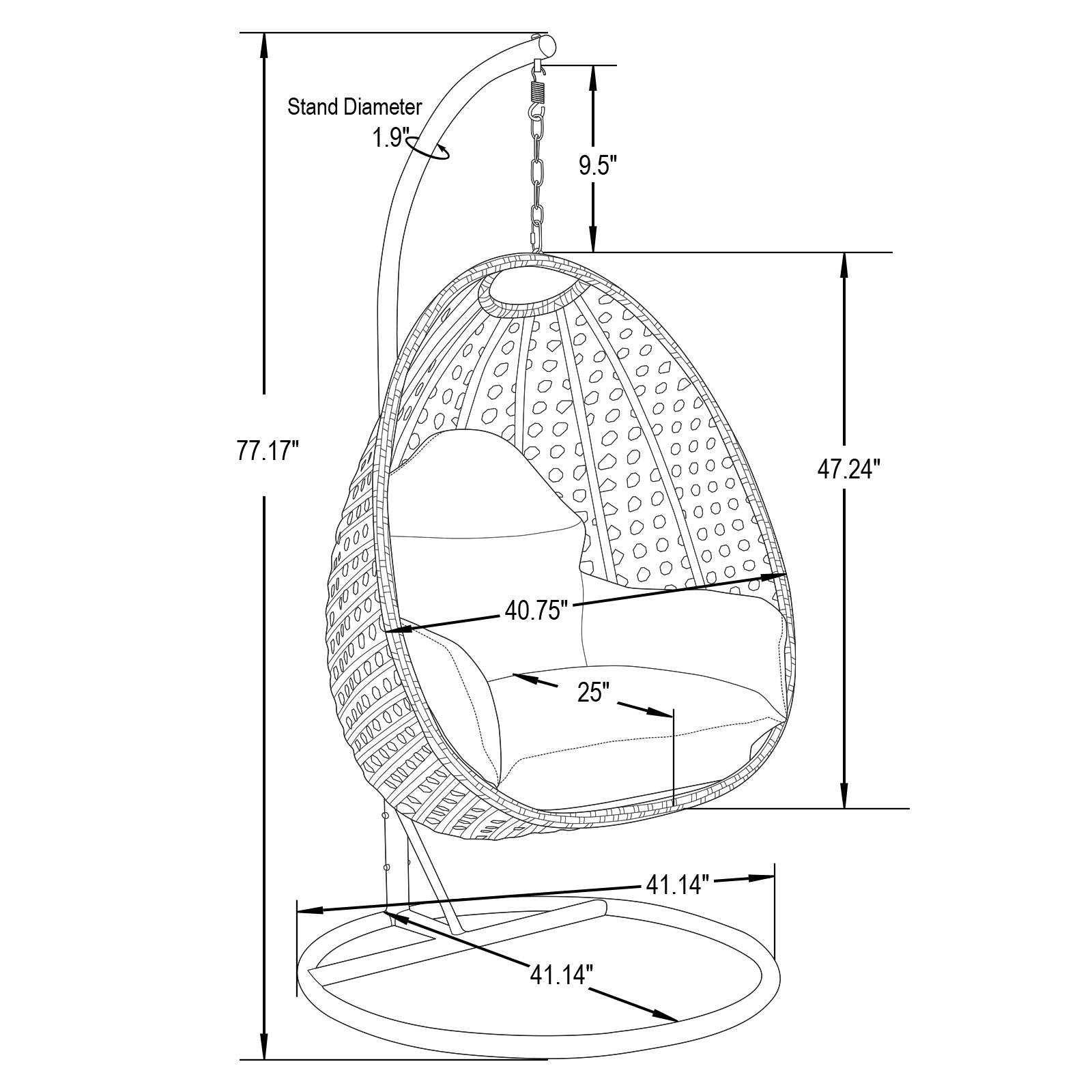 LeisureMod Charcoal Wicker Indoor Outdoor Bedroom Patio Hanging Egg Swing Chair with Stand and Cushion Beige