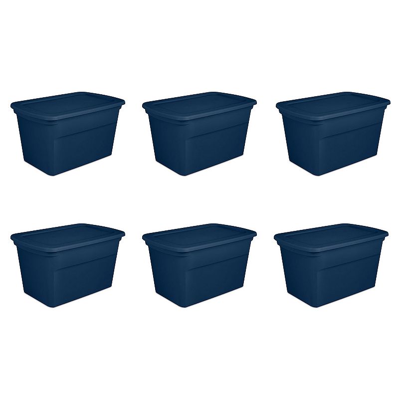 Sterilite Classic Lidded Stackable 30 Gal Storage Tote Container， Blue， 6 Pack