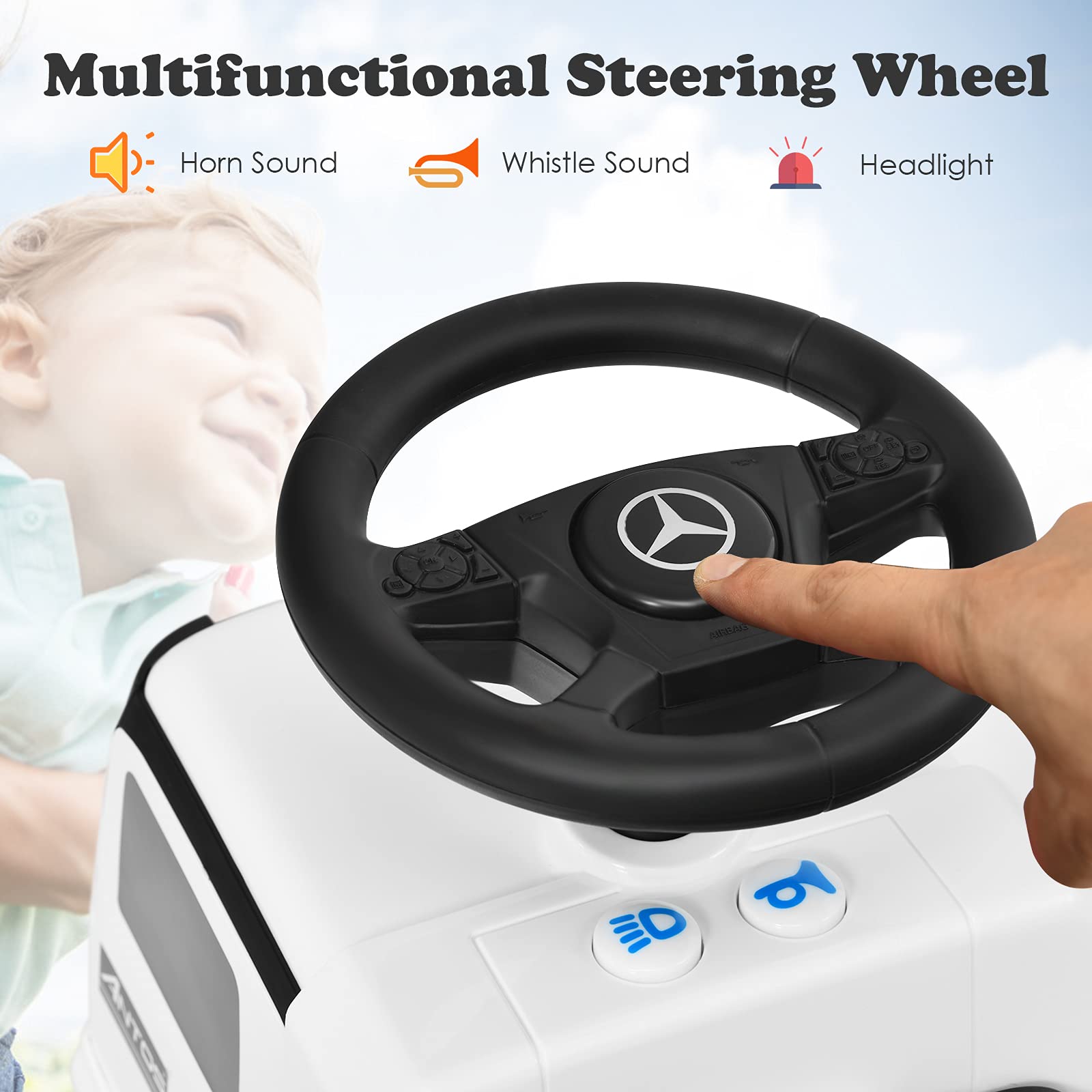 Costzon Ride On Push Car for Toddlers, Licensed Mercedes Benz Sliding Car w/ Steering Wheel