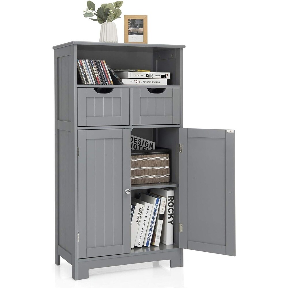 Bathroom Floor Cabinet  Storage Cabinet w/Open Shelf Grey