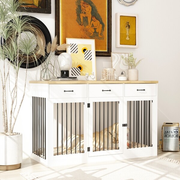 Modern Large Dog Crate with Storage Drawers