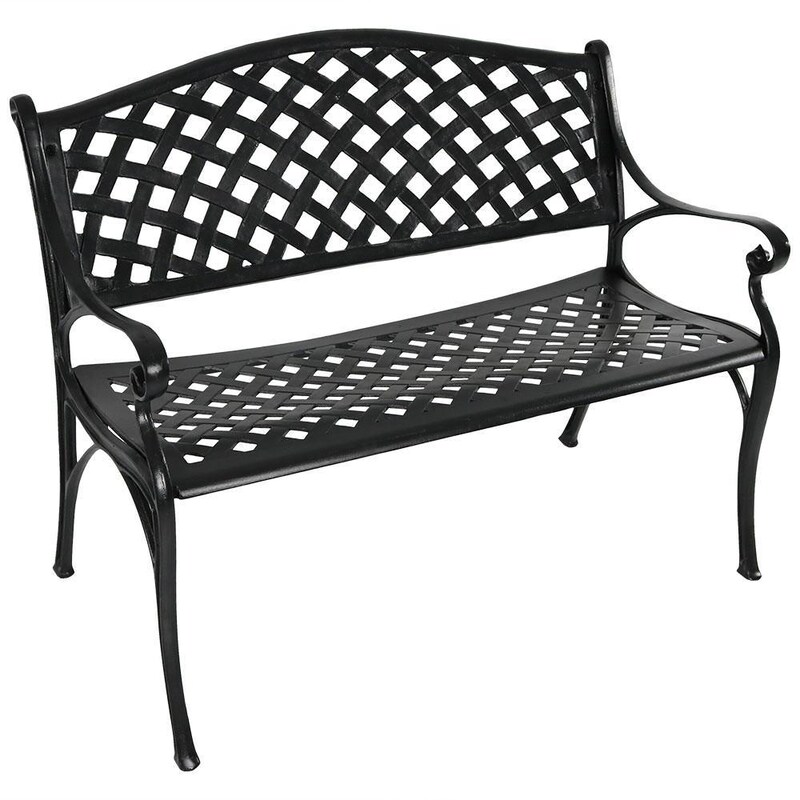 Ultimate Patio 2-Person Checkered Cast Aluminum Metal Garden Bench