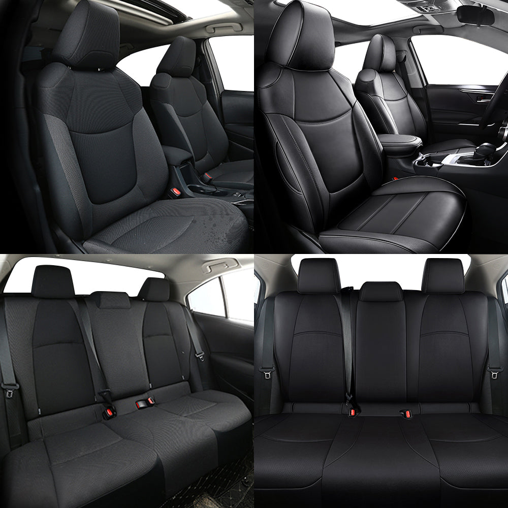 AOMSAZTO Car Seat Cover  Black Faux Leather Auto 5-Seat Full Set