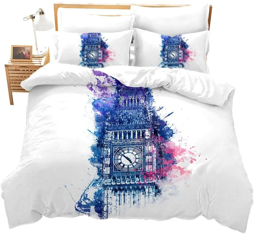 Duvet Cover Set Soft London Themed Comforter Cover Set 3 Pieces