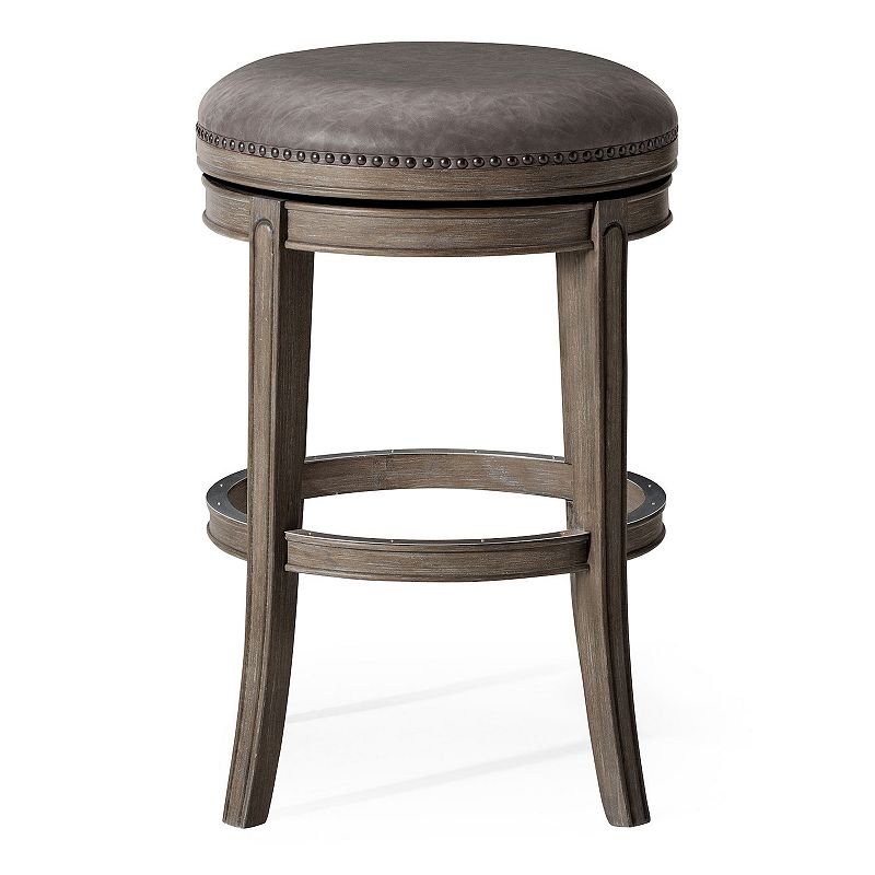 Maven Lane Alexander Backless Bar Stool， Reclaimed Oak Finish W/ Ronan Stone Vegan Leather