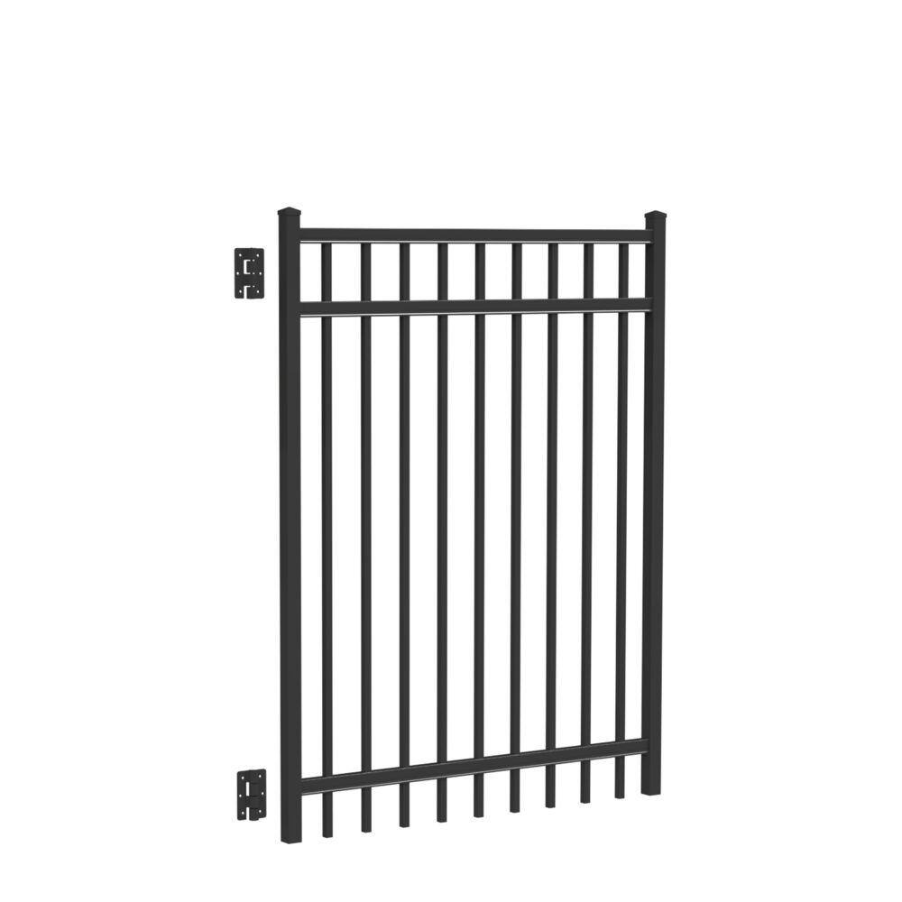 Barrette Outdoor Living Natural Reflections Heavy-Duty 4 ft. x 5 ft. Black Aluminum Straight Pre-Assembled Fence Gate 73010318