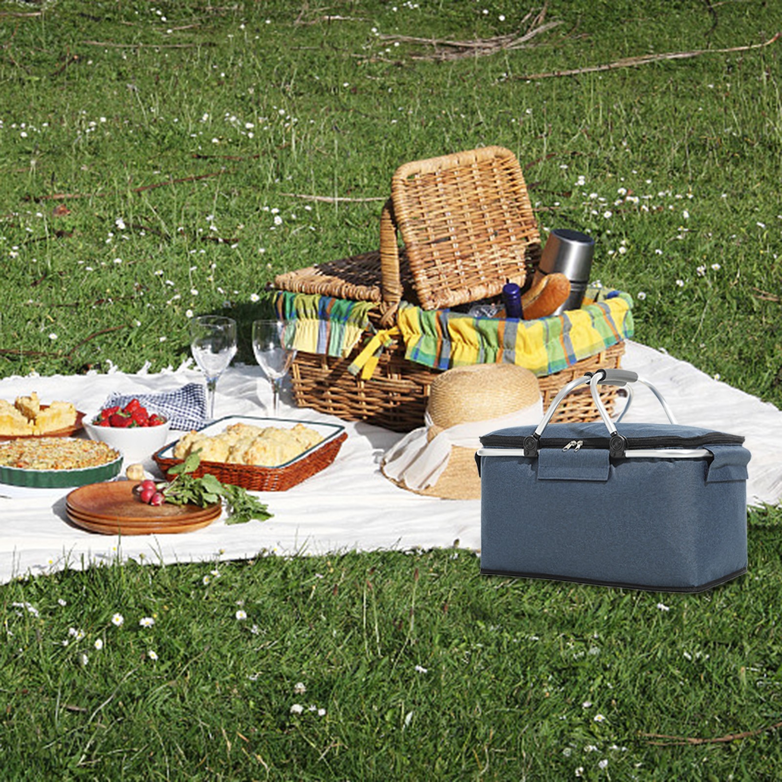 Portable Folding Picnic Basket Cooler Bag Outdoor Picnic Bag