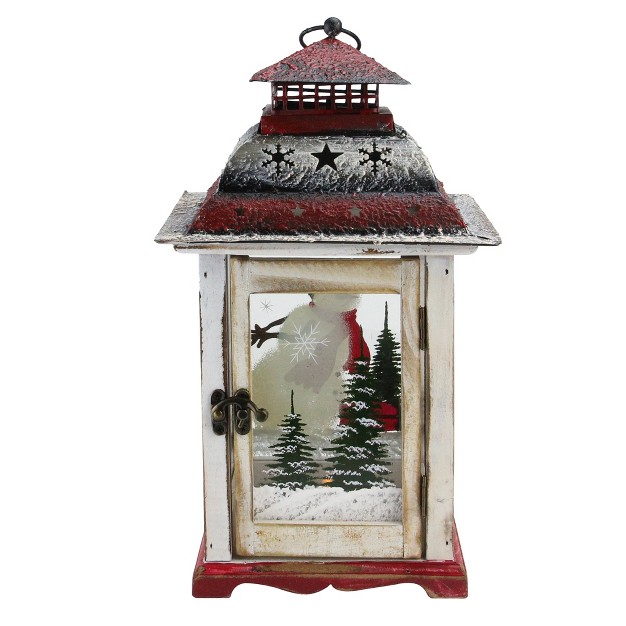 Rustic Red And White Snowman Christmas Scene Candle Lantern