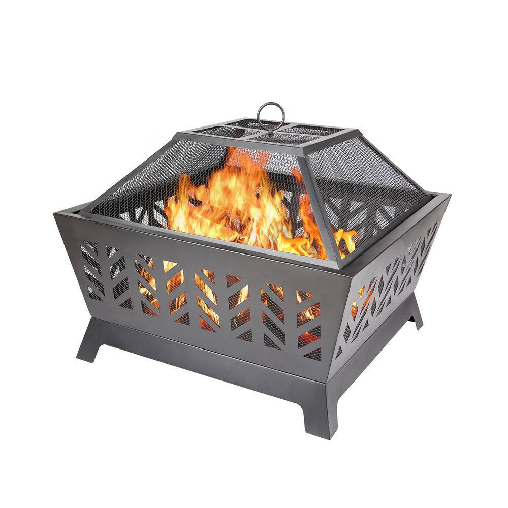 maocao hoom 26 in. x 23 in. Square Metal Wood-Burning Fire Pit Kit in Brown DJ-C-YL013F