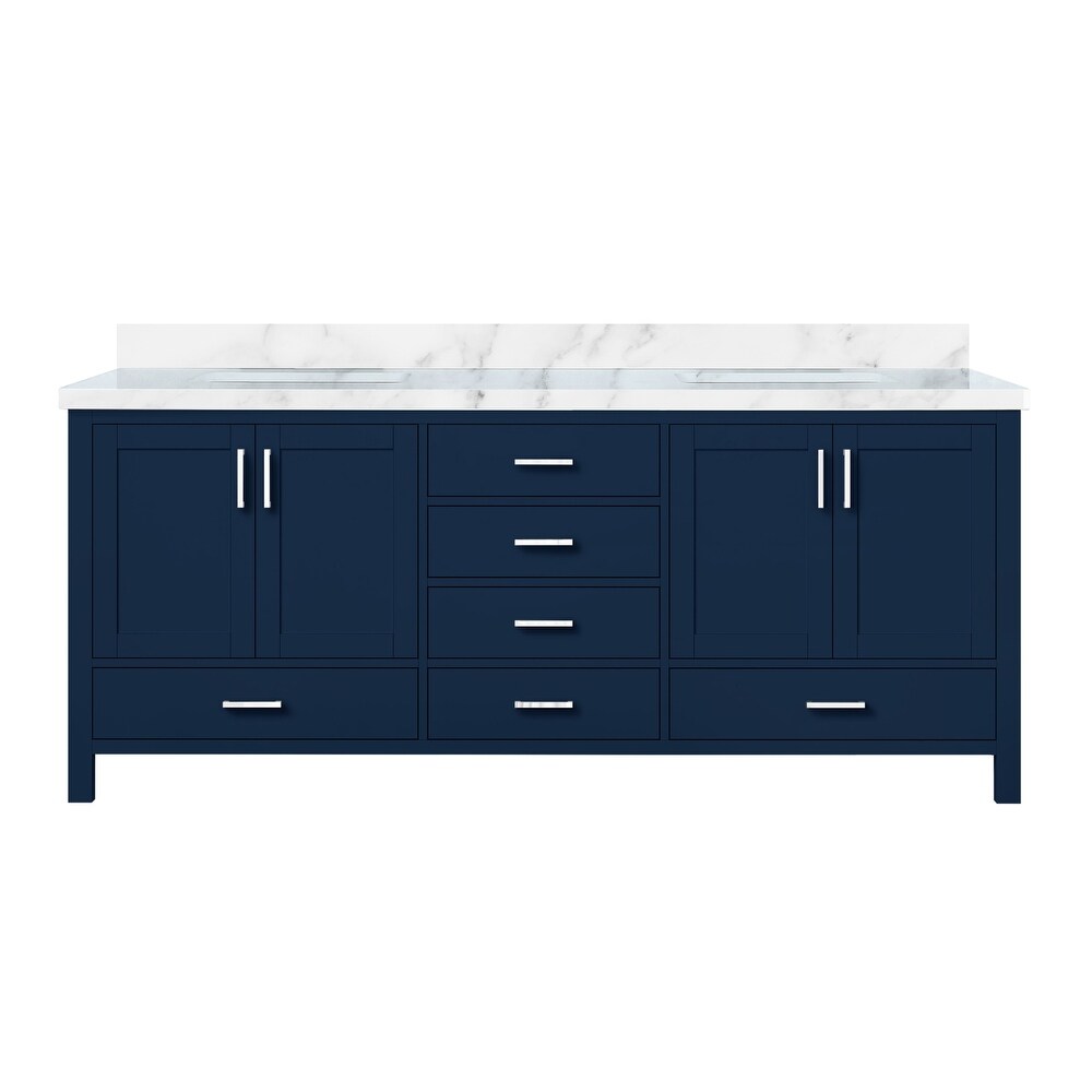 Jacques 80 in. W x 22 in. D Navy Blue Double Bath Vanity and Carrara Marble Top