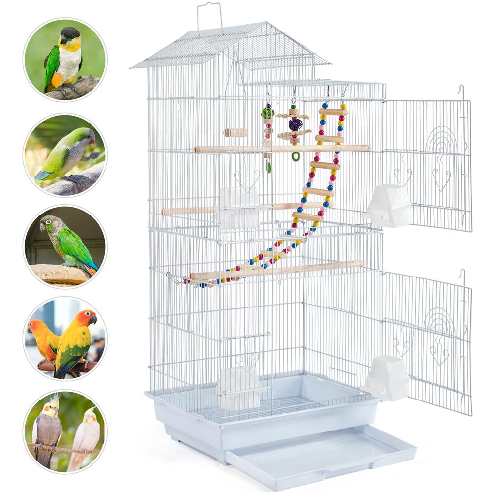 SmileMart 39  Metal Bird Cage with Perches and Toys White  Crowdfused