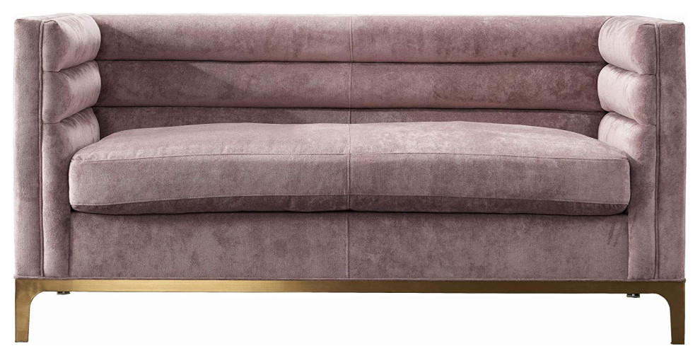 Modern Loveseat  Velvet Seat With Horizontal Channel Tufted Back  Pinkish Purple   Transitional   Loveseats   by Declusia  Houzz