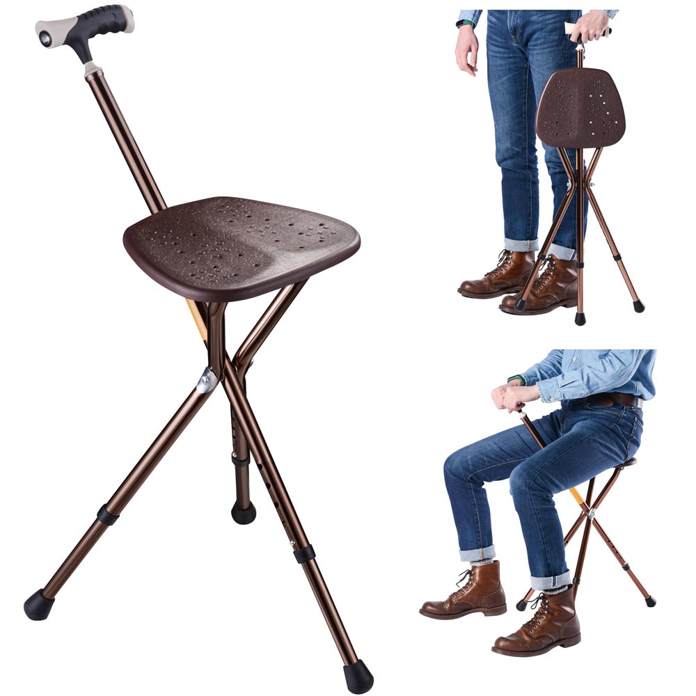 Yescom Walking Stick with Seat Adjustable Folding Cane