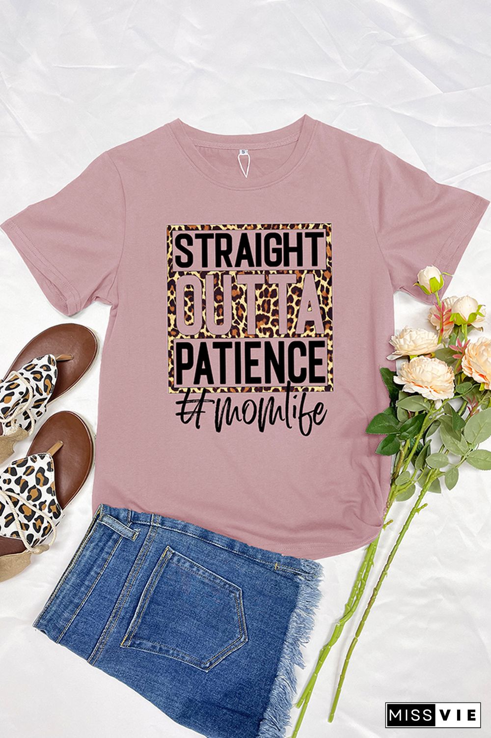 Leopard Straight Outta Patience Mom Short Sleeve Graphic Tee Wholesale