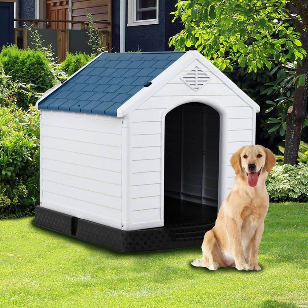 WELLFOR 30.5 in. W x 33.5 in. D x 33 in. H Indoor Outdoor Plastic Waterproof Ventilate Pet Dog House - Medium PS-HWY-7065-M