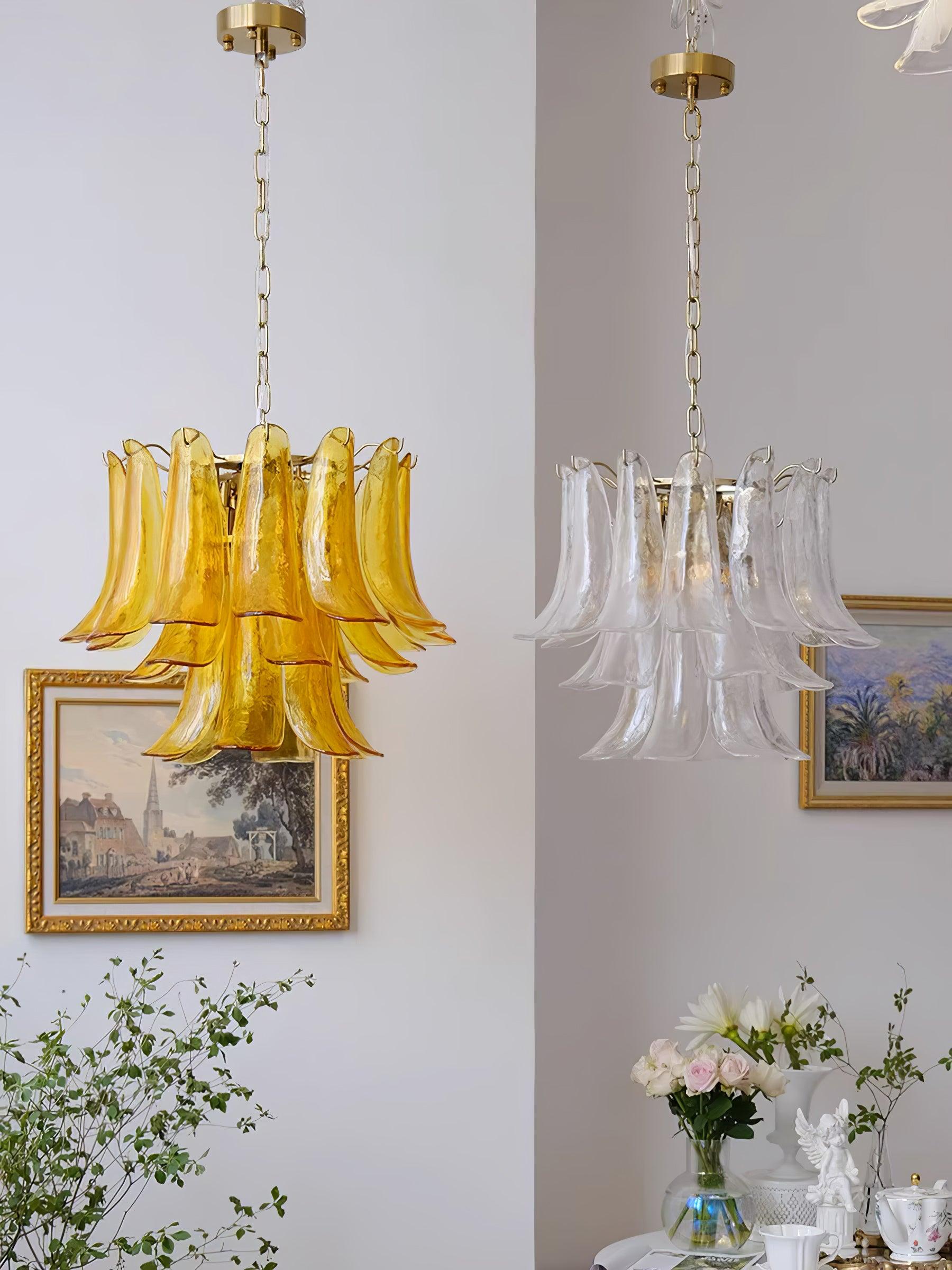 Glass Leaf Cascade Chandelier