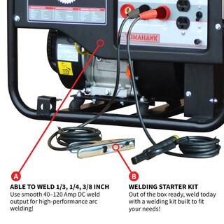 Tomahawk Power 120 Amp DC Multi Process MMA Stick Welder Generator w 7 HP 2200-Watt Inverter Engine Driven Welder and Wheel Kit TWG120A