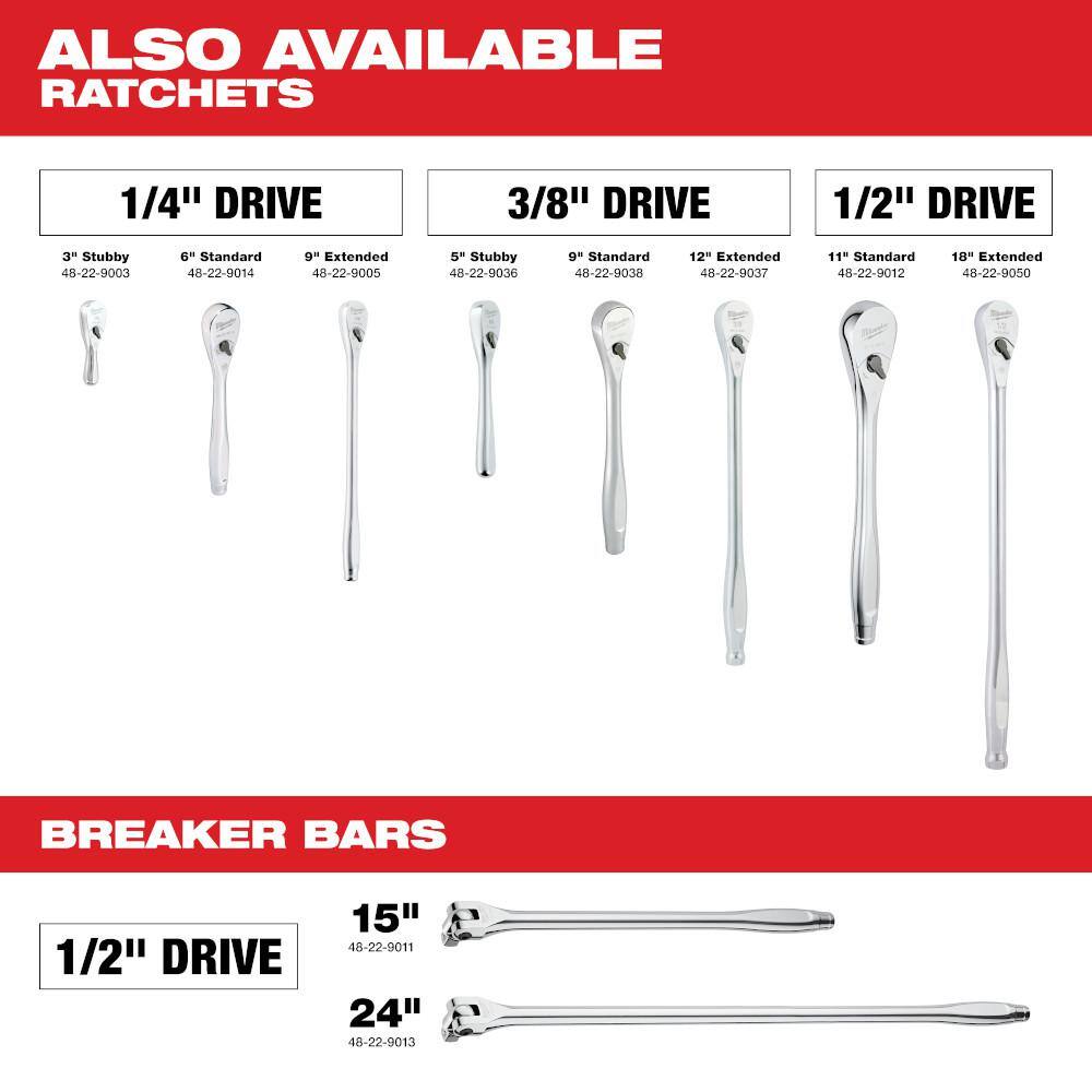 MW 38 in. SAE Low Profile and Deep Well 6-Point Sockets with FOUR FLAT Sides (20-Piece) 48-22-9403-48-22-9405