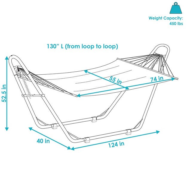 Sunnydaze Double Quilted Fabric Hammock With Universal Steel Stand 450 pound Capacity