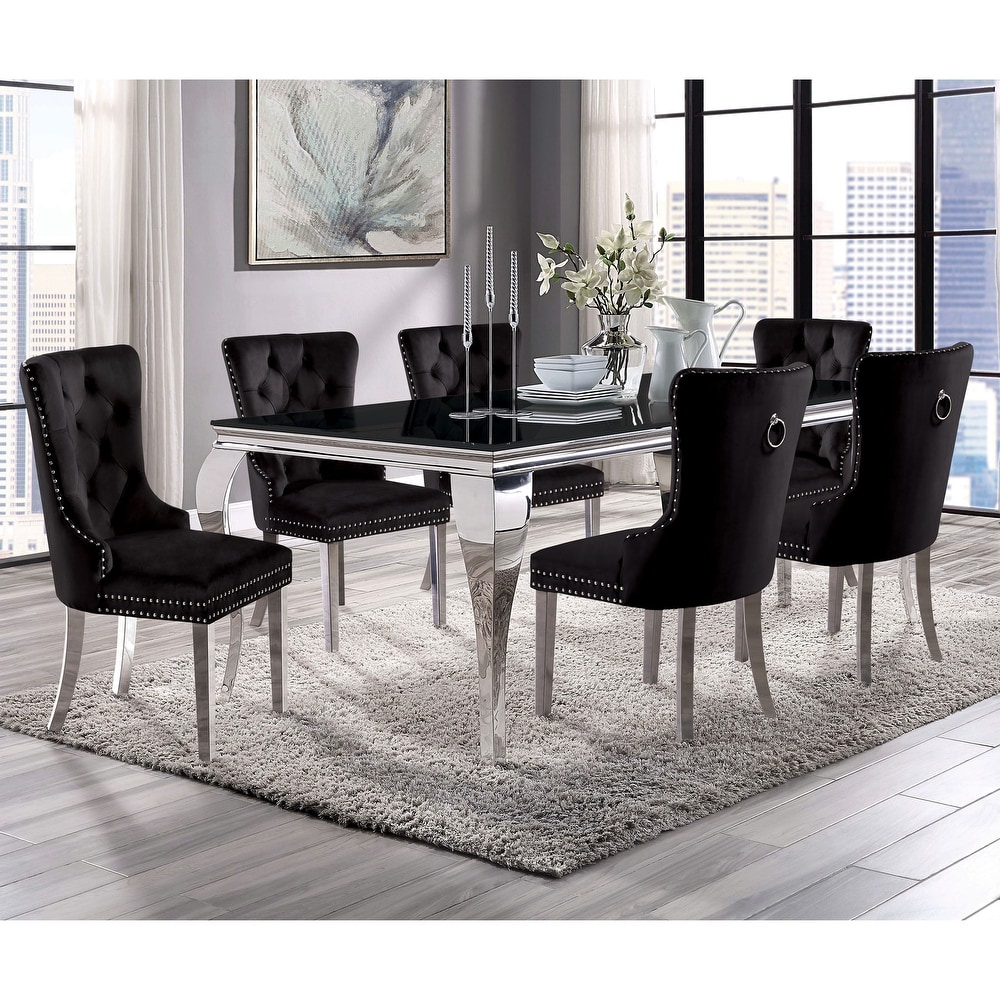 Furniture of America Pizo Glam 79 inch Chrome Leg Glass Top Dining Table