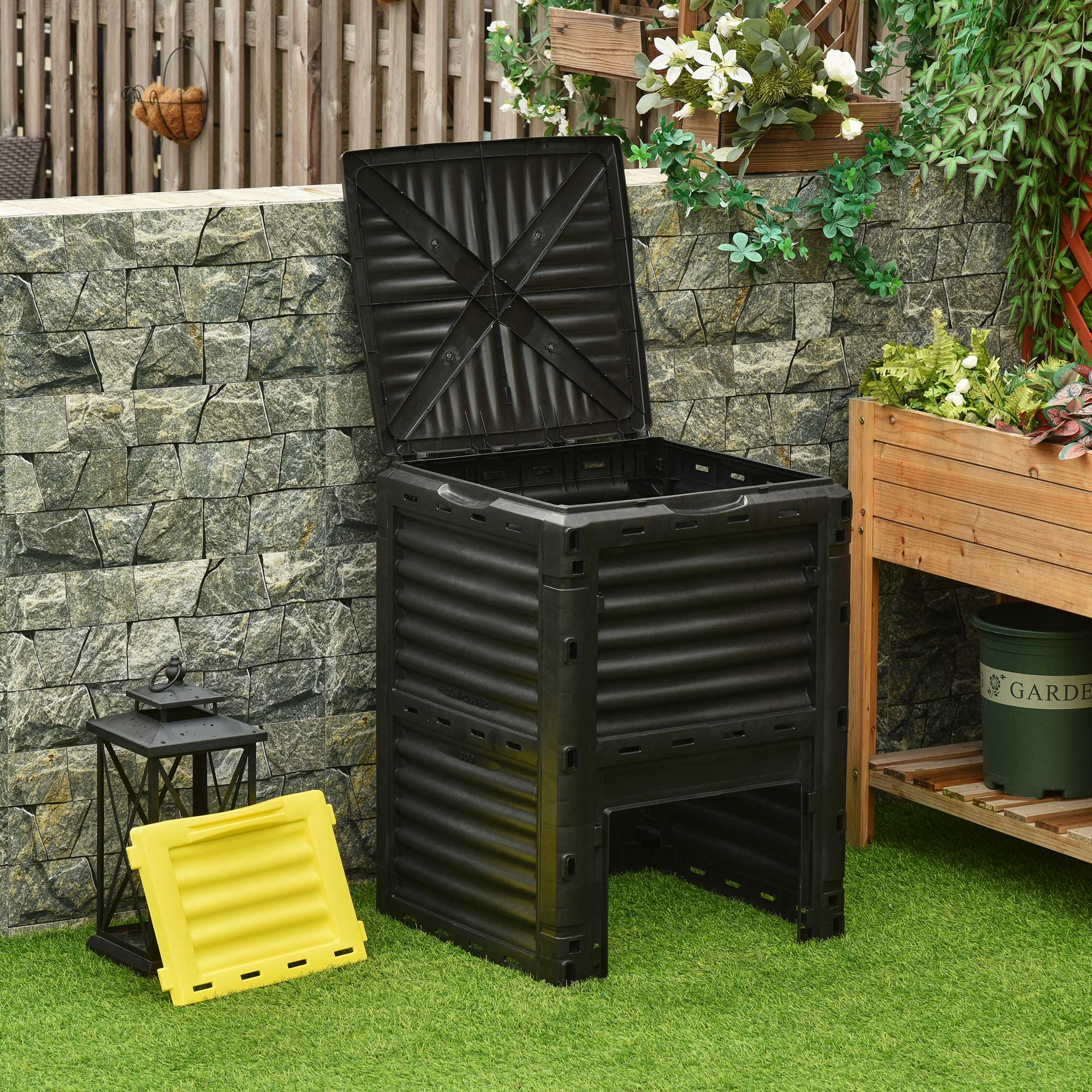 Garden Compost Bin, 80 Gallon Large Outdoor Compost Container with Easy Assembly, Black and Yellow