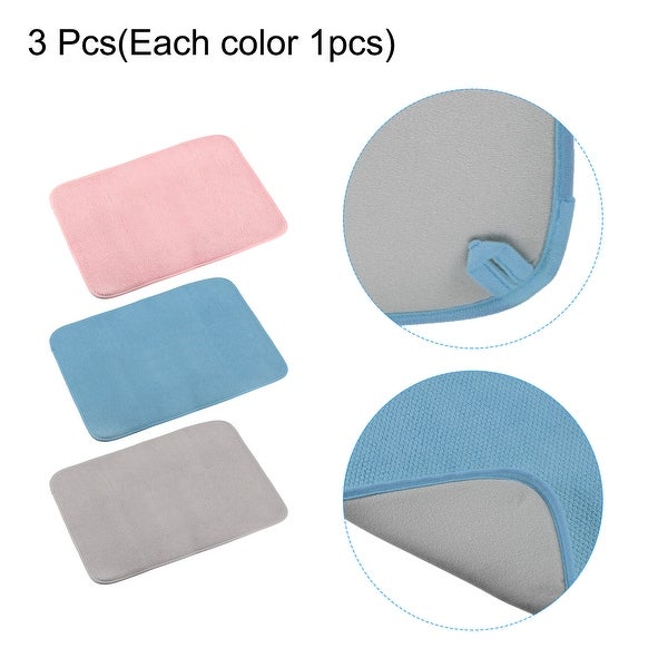 3pcs Microfiber Absorbent Dish Drying Mat for Countertop-Blue/Grey/Pink Red - Blue/Grey/Pink