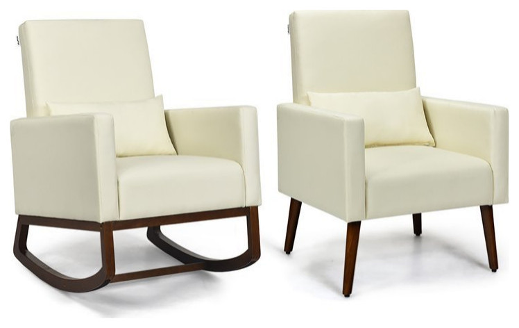 Costway Upholstered Rocking Chair with Pillow in Beige (Set of 2 Dual use)   Midcentury   Rocking Chairs   by Homesquare  Houzz