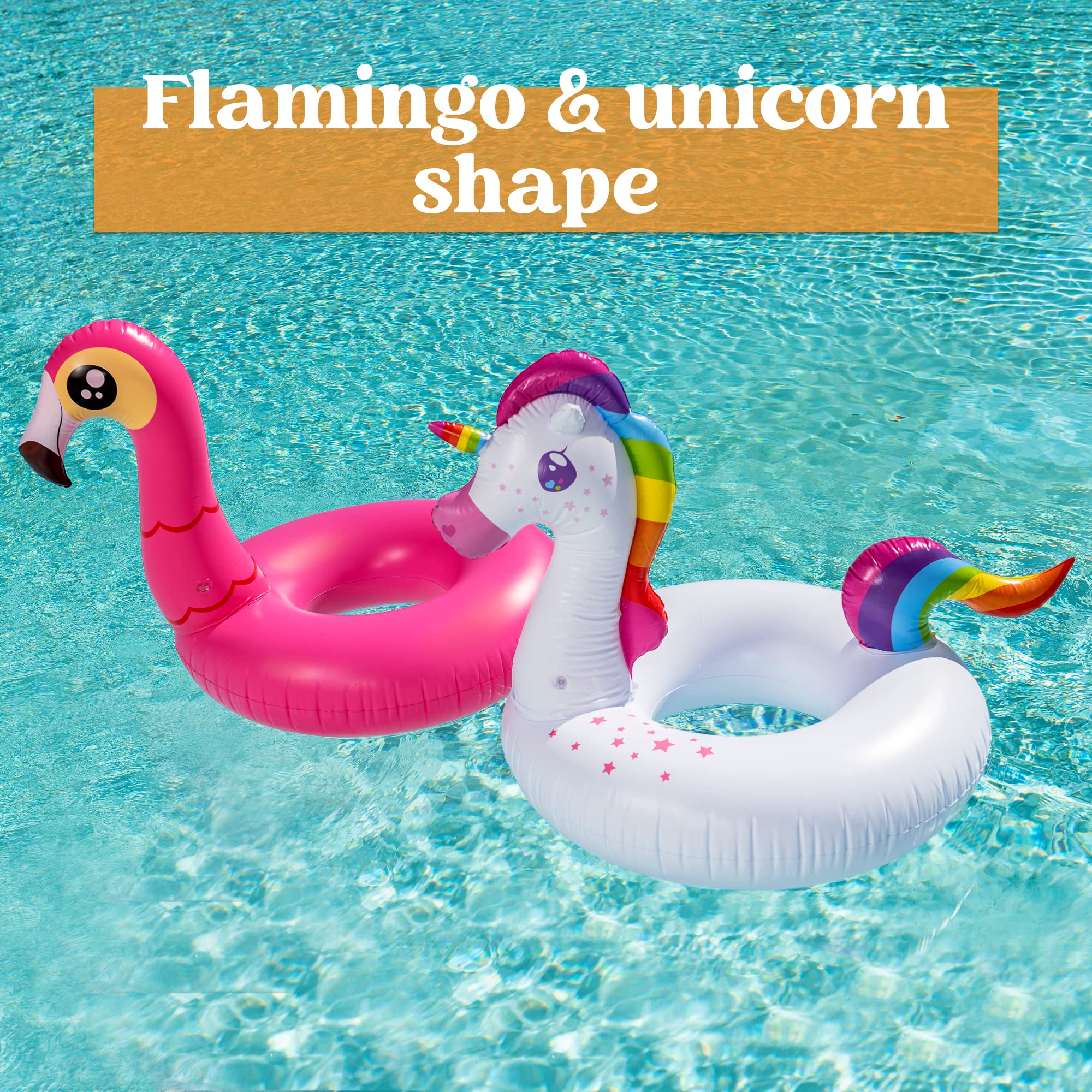 2 Pack Inflatable Flamingo and Unicorn Pool Float Fun Beach Floaties, Swim Party Toys, Summer Pool Raft Lounger for Adults & Kids (Inflates to Over 4ft. Wide)