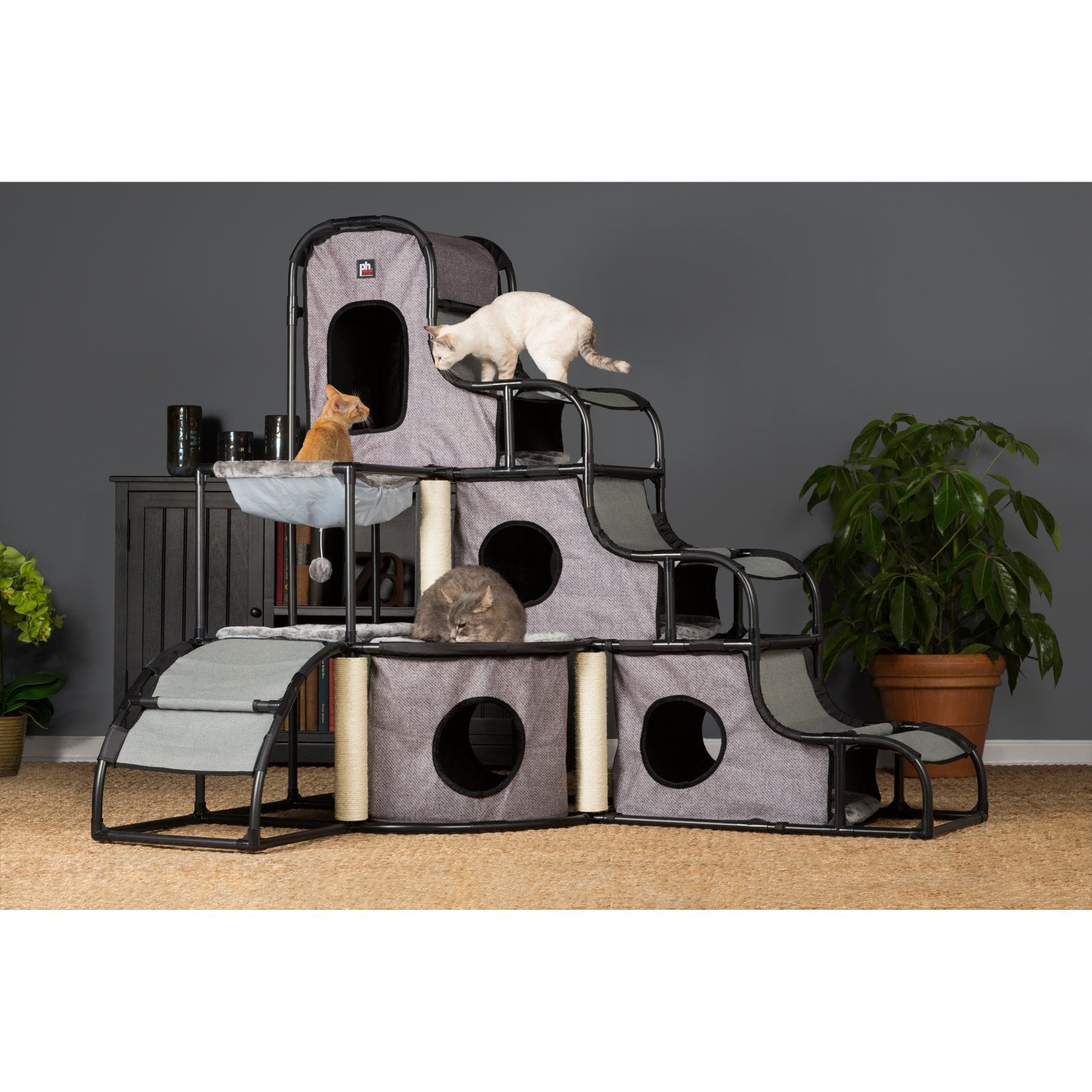 Prevue Pet Products Cat Tree and Condo Scratching Post Tower， gray