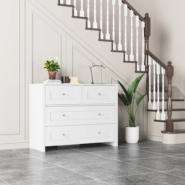 4-Drawer Chest Modern White Dresser with Wood Storage Organizer Cabinet for Bedroom， Hallway， Children Room - as picture - - 37668571