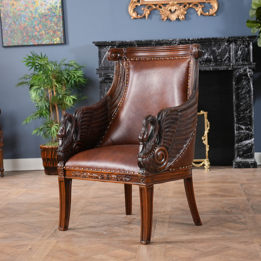 Mahogany Swan Arm Chair With Leather   Victorian   Armchairs And Accent Chairs   by Niagara Furniture  Houzz