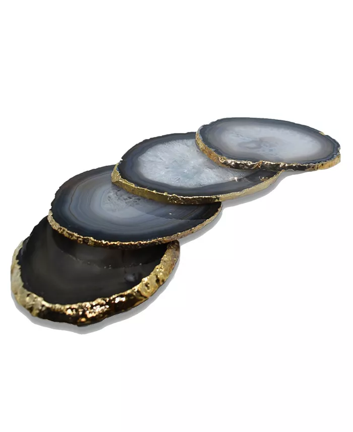 Nature's Decorations - Premium Gold-tone Trim Agate Coasters