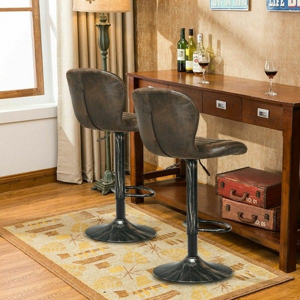 Set of 2 Adjustable Swivel Hot-stamping Bar Stools with Backrest - 18