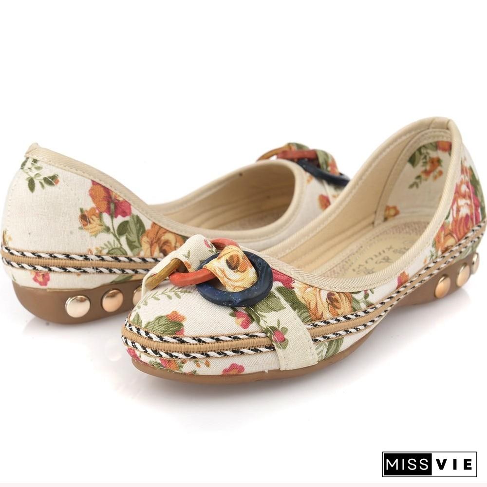 Bohemia Style Print Flats Shoes Plus Size Comfort Leisure Shoes