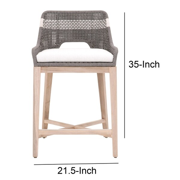 Interwoven Rope Counter Stool with Flared Legs and Cross Support， Dark Gray