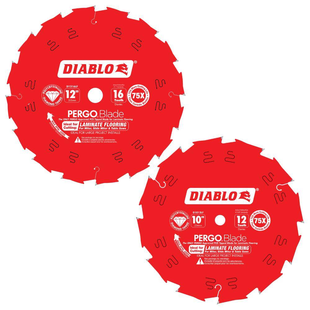 DIABLO 10 in. x 12-Tooth and 12 in. x 16-Tooth (PCD) Laminate Flooring PERGOBlade Circular Saw Blades (2-Blades) D10121216LF2GS